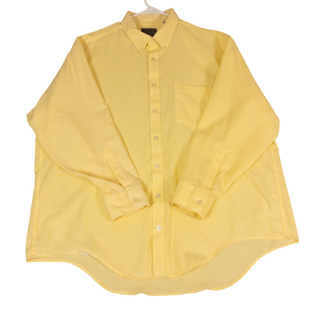 Manhattan The Natural Big Man Dress Shirt Yellow Cotton Blend 18 34/35 USA Made